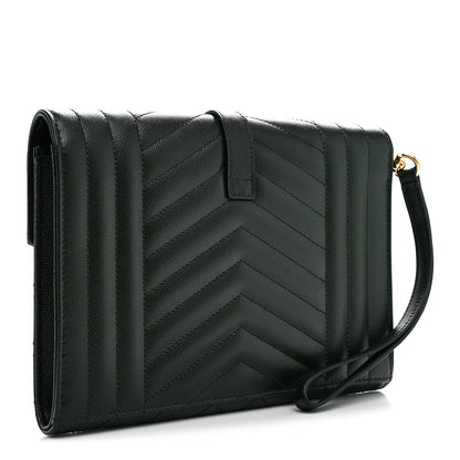 Grain De Poudre Textured Mixed Matelasse Triquilt Monogram Clutch Vert Fonce