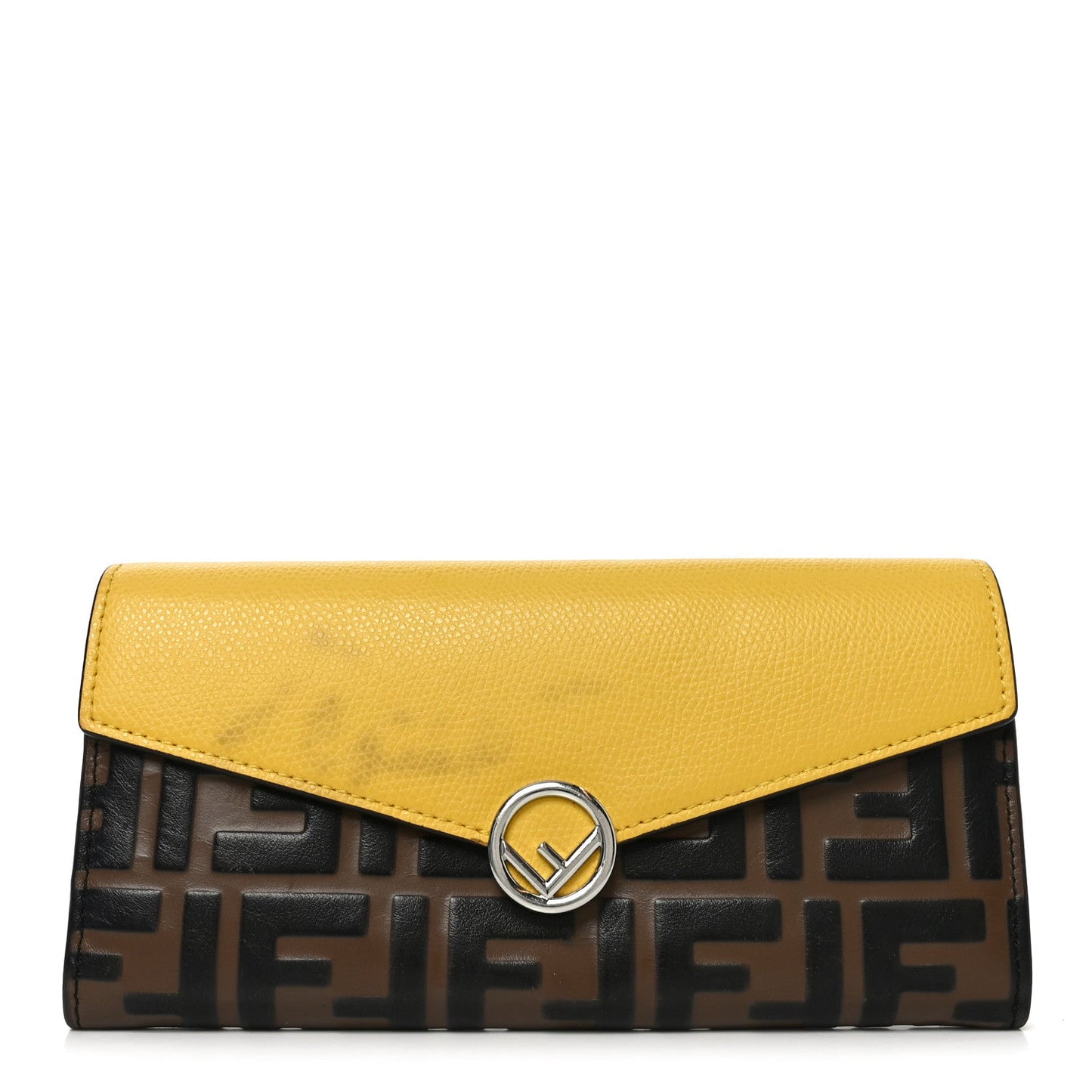 Vitello Cruise F is Fendi Bi-Color FF 1974 Embossed Continental Envelope Wallet On Chain Maya Yellow