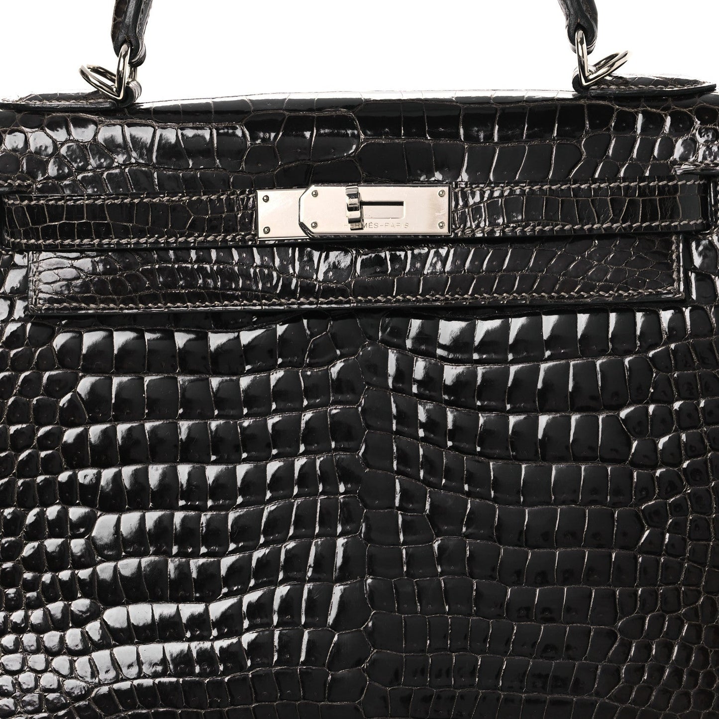 Shiny Porosus Crocodile Kelly Sellier 28 Gris Elephant
