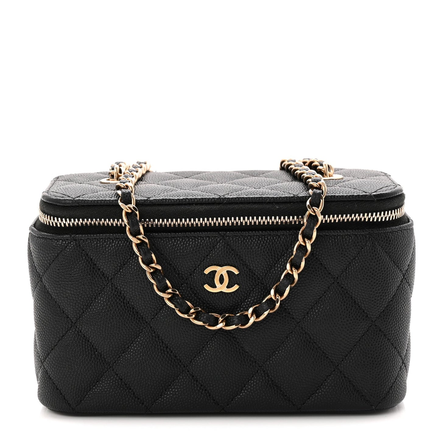 Caviar Quilted Small Vanity Case With Chain Black