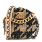 Wool Tweed Lambskin Quilted Chanel 19 Round Clutch With Chain and Coin Purse Beige Black