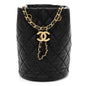 Lambskin Quilted Small Pearl Crush Bucket Bag Black