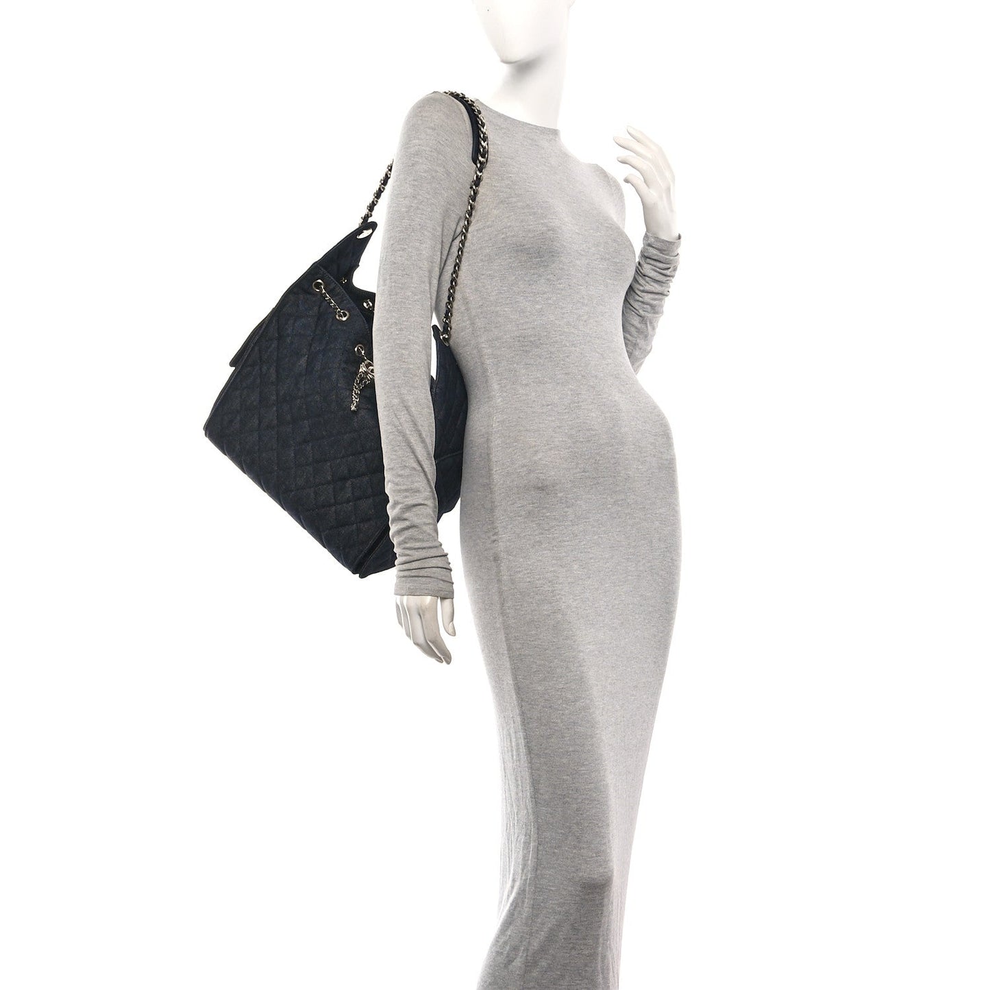 Denim Quilted Medium Chanel 25 Handbag Dark Blue