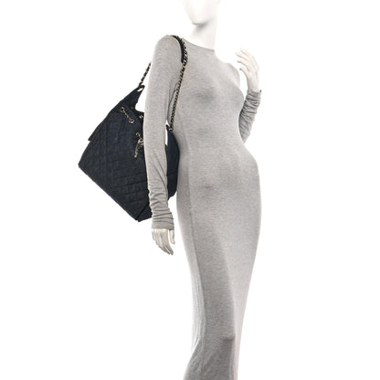 Denim Quilted Medium Chanel 25 Handbag Dark Blue