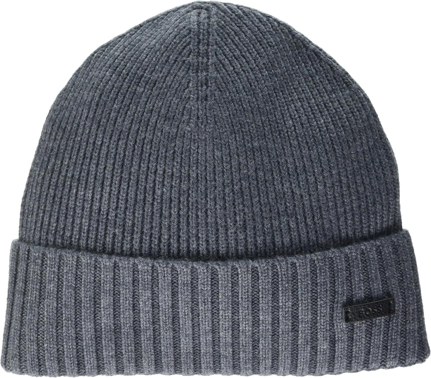 Hugo Boss Men's Fati Ribbed Beanie, Grey One Size Grey