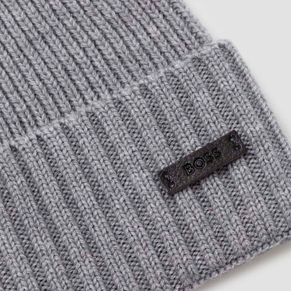 Hugo Boss Men's Fati Ribbed Beanie, Grey