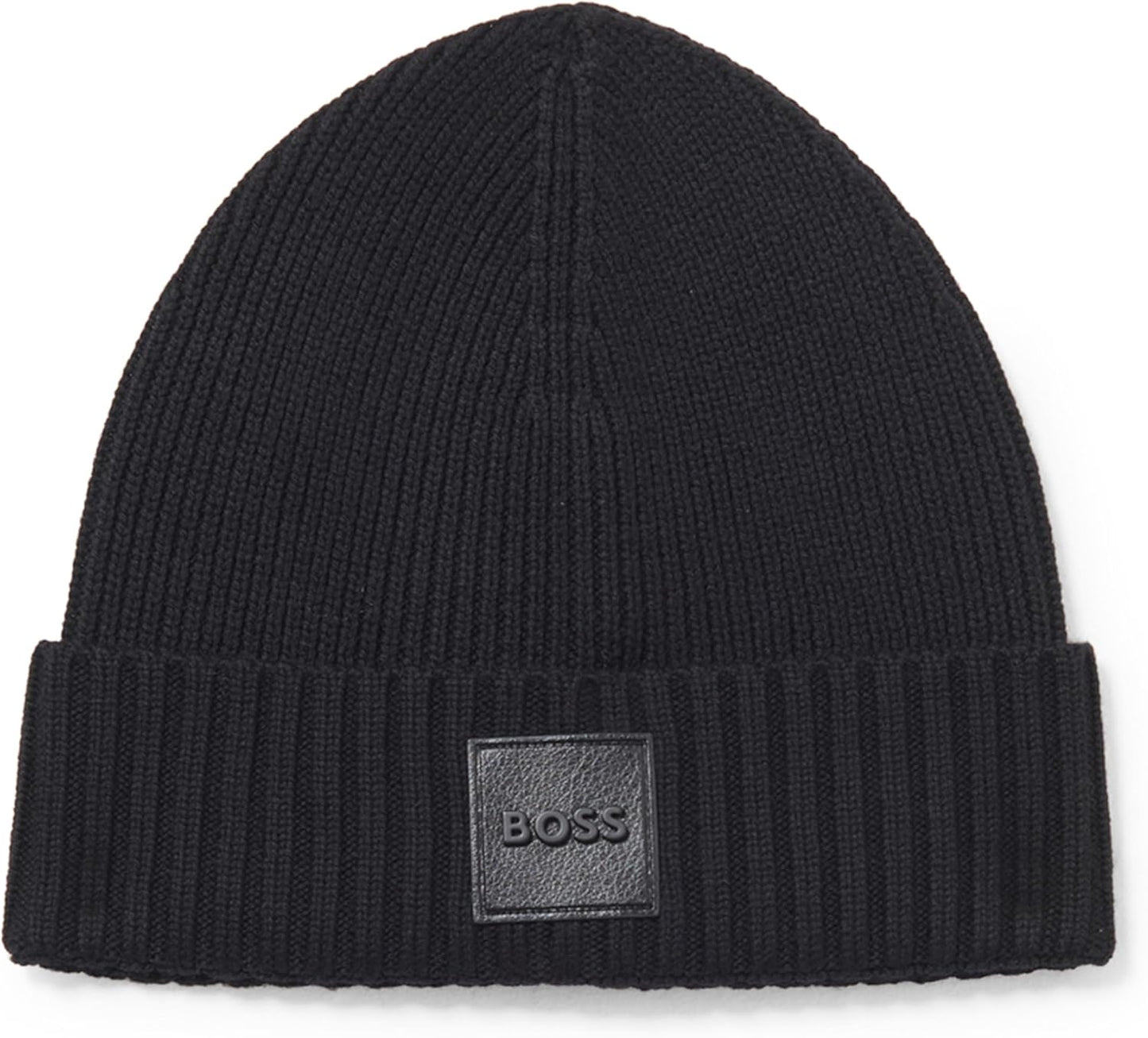 Hugo Boss Men's Flavio Ribbed Beanie, Black One Size Black