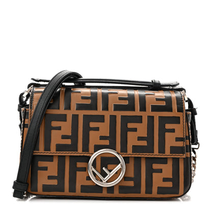 Vitello Dolce F is Fendi FF Embossed Micro Double Baguette Tobacco Black