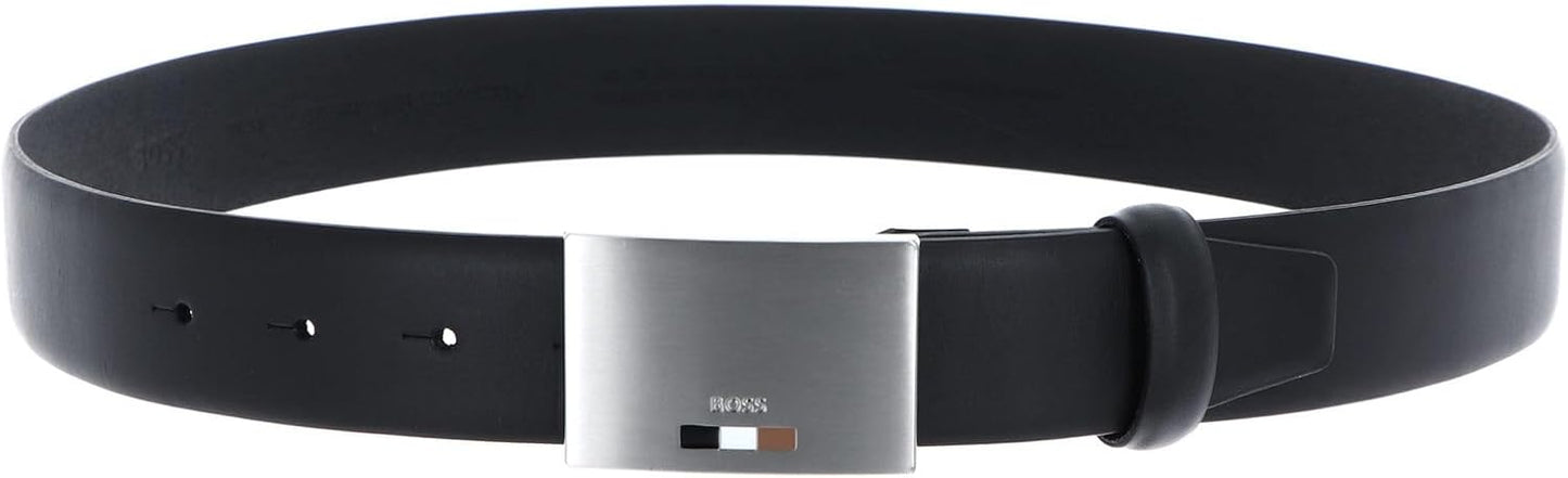 Hugo Boss Men's Storm Icon Plaque Buckle Belt, Black Black
