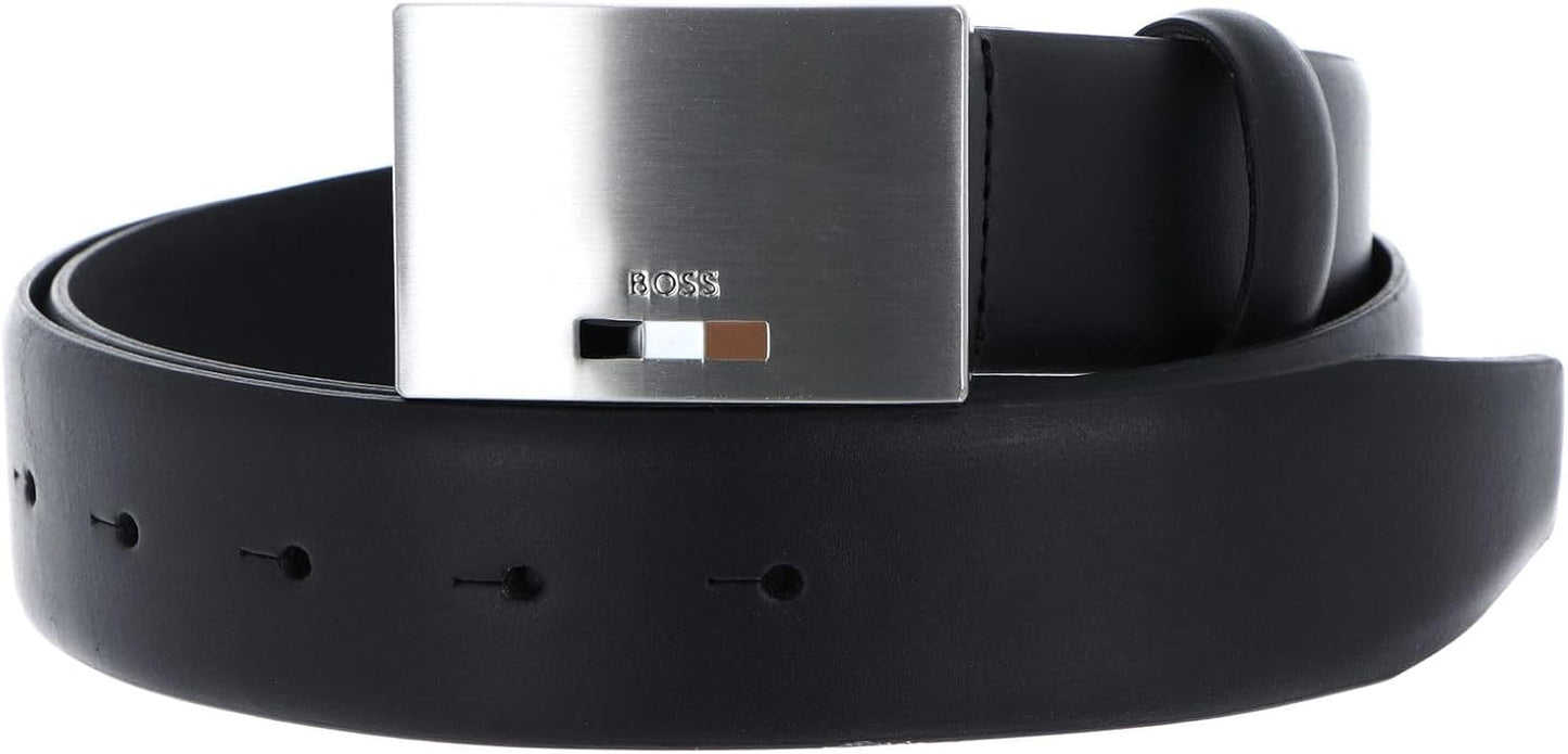 Hugo Boss Men's Storm Icon Plaque Buckle Belt, Black