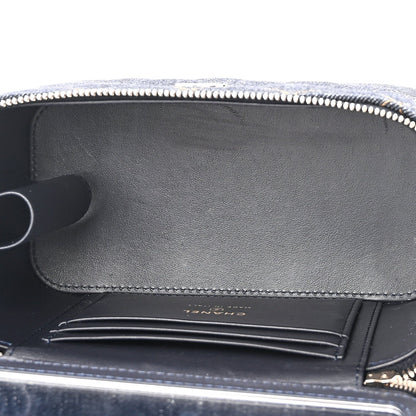 Denim Quilted Small Vanity Case With Chain Dark Blue Orange