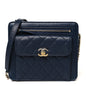 Lambskin Quilted Square Front Pocket Clutch With Chain Navy Blue
