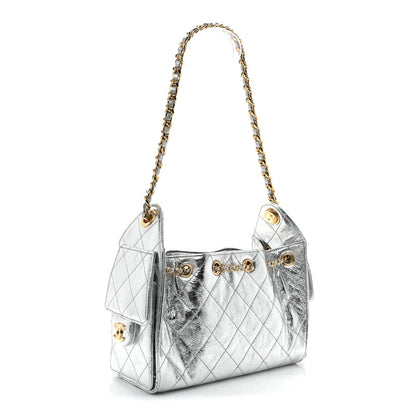 Metallic Aged Calfskin Mini Chanel 25 Handbag Silver