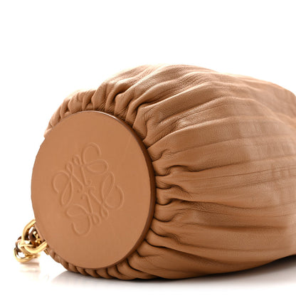 Lambskin Pleated Bracelet Pouch Shoulder Bag Warm Desert