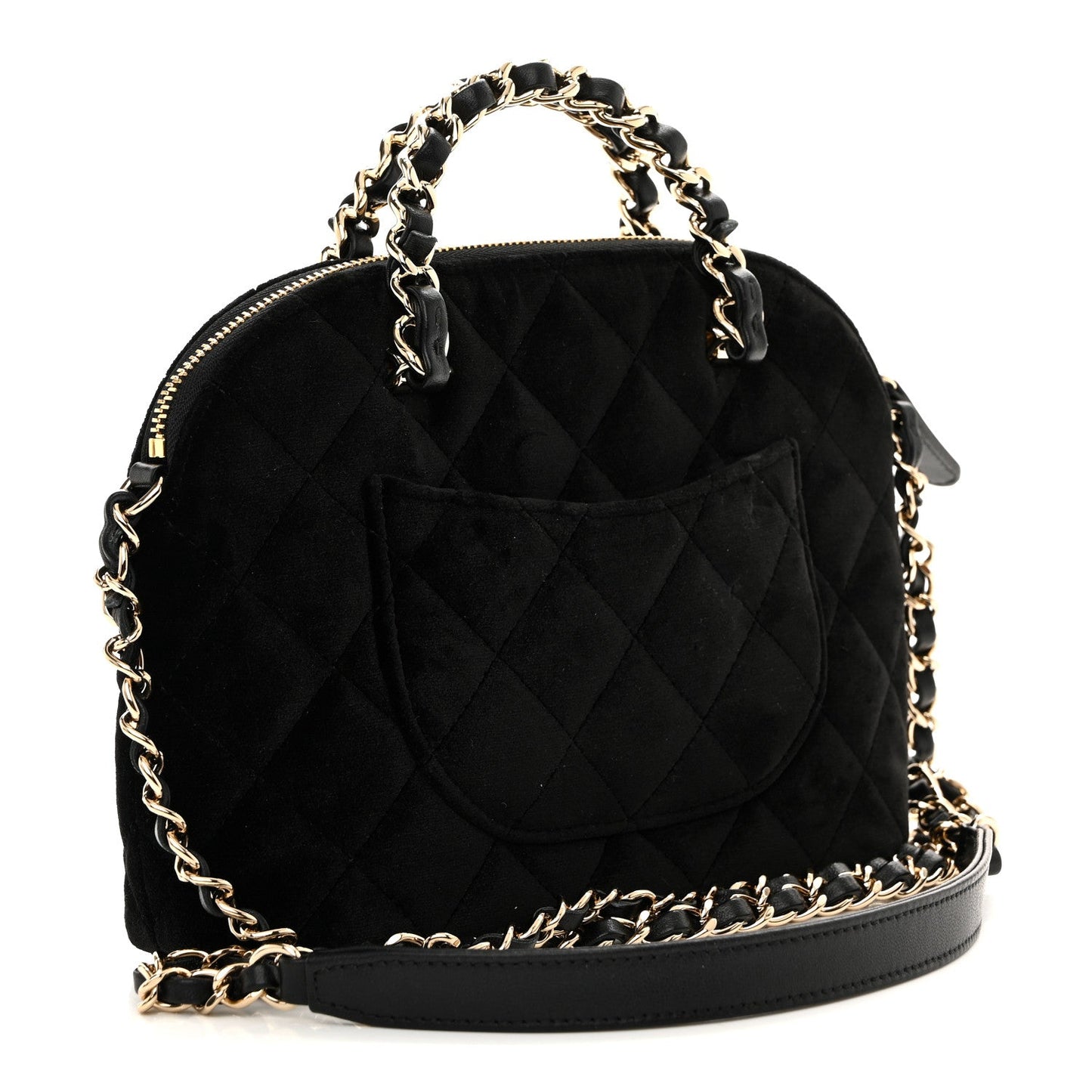 Velvet Quilted Shiny Coco Clutch With Chain Black