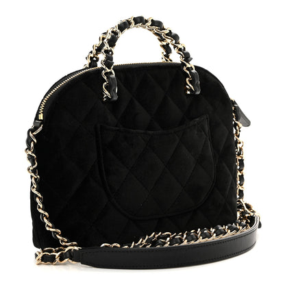Velvet Quilted Shiny Coco Clutch With Chain Black
