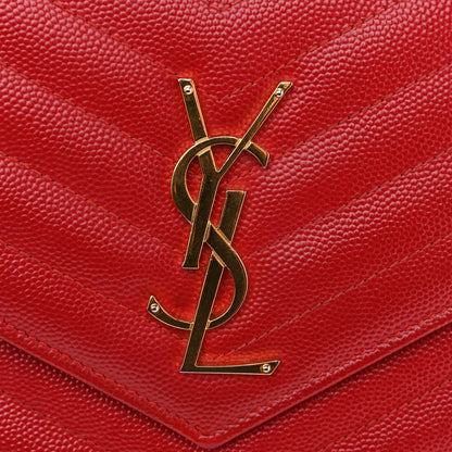 Grain De Poudre Matelasse Chevron Monogram Chain Wallet Red