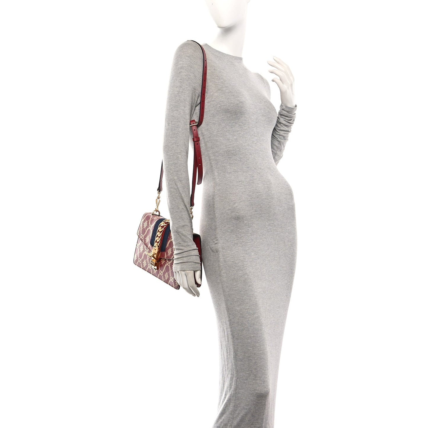 Textured Calfskin Printed Small Sylvie Shoulder Bag Red