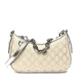 GG Supreme Monogram Metallic Calfskin Small Emblem Shoulder Bag Beige Silver