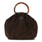 Suede Calfskin Plexiglass Tortoise Shell Quilted Pouch Dark Brown