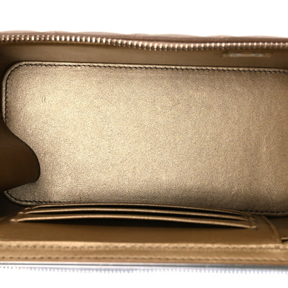 Lambskin Quilted Pearl Crush Small Vanity Case With Chain Beige