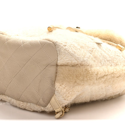 Tweed Shearling Quilted CC Backpack White