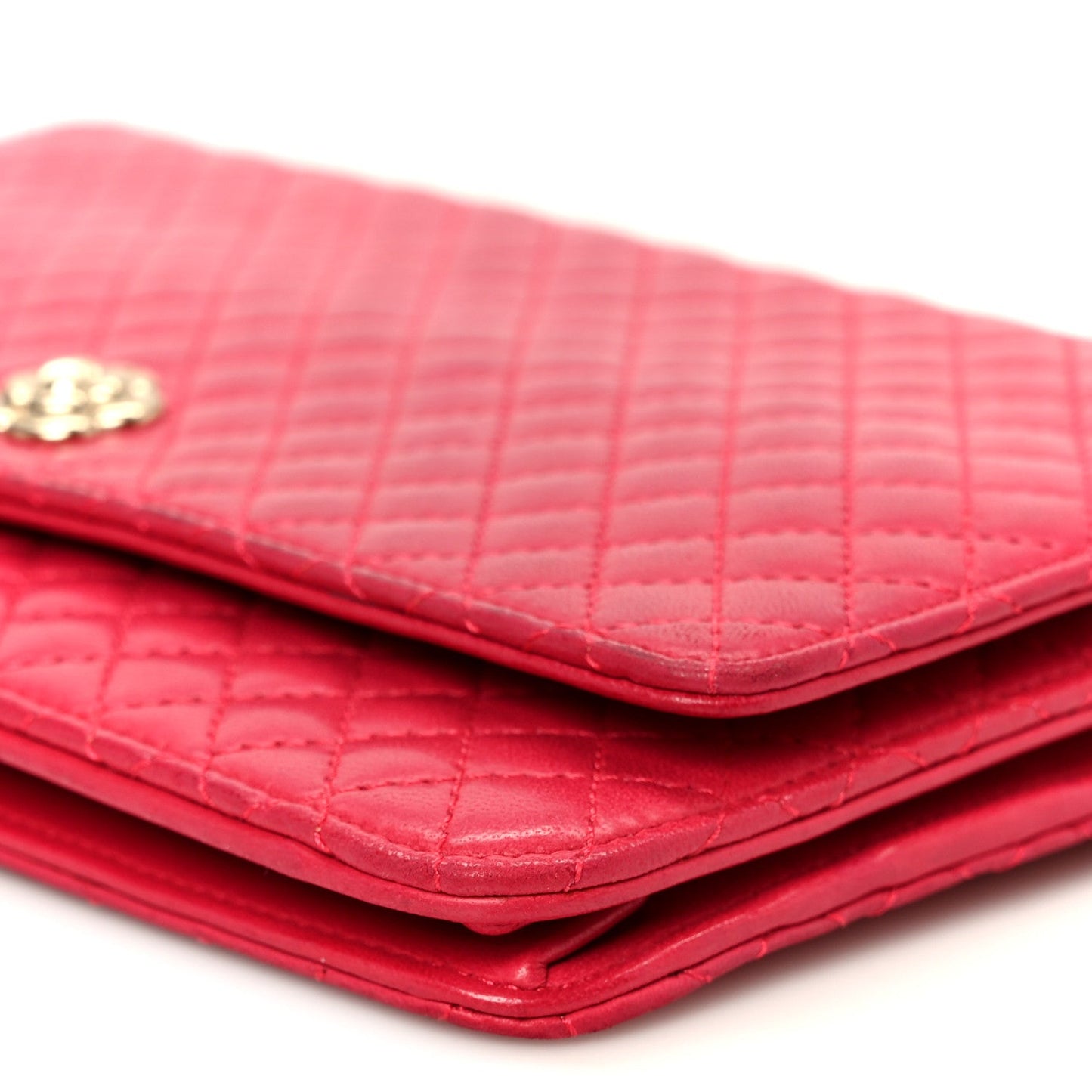 Lambskin Micro Quilted Wallet On Chain WOC Fuchsia