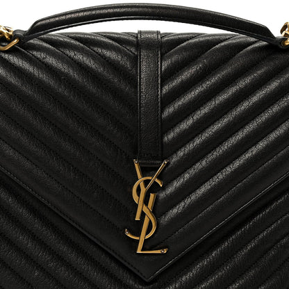 Sheepskin Matelasse Chevron Monogram Large College Satchel Black