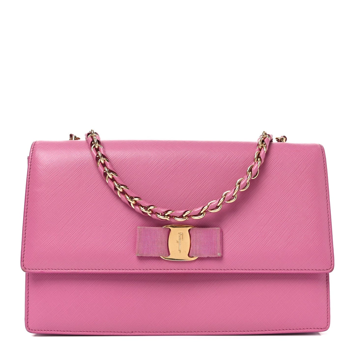 Printed Calfskin Vara Bow Chain Flap Crossbody Fuchsia