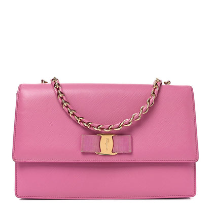 Printed Calfskin Vara Bow Chain Flap Crossbody Fuchsia