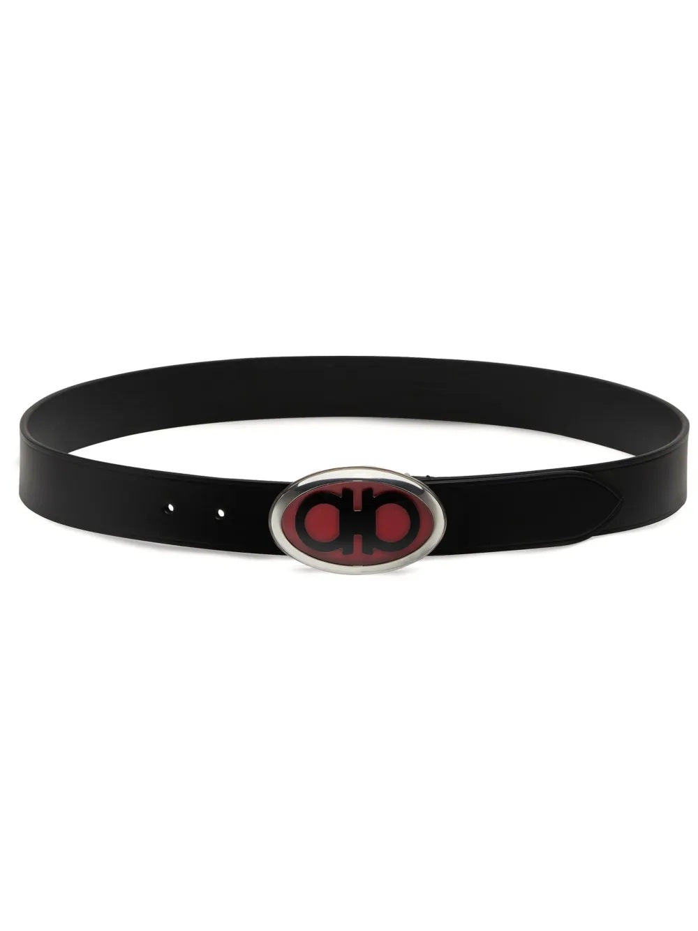 Ferragamo Men's Oval Ganigini Buckle Leather Belt, Black, 110