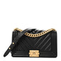 Lambskin Chevron Quilted Medium Boy Flap Black