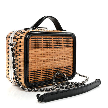 Raffia Patent Small CC Filigree Vanity Case Black