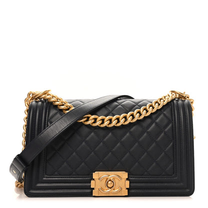Lambskin Quilted Medium Boy Flap Dark Navy