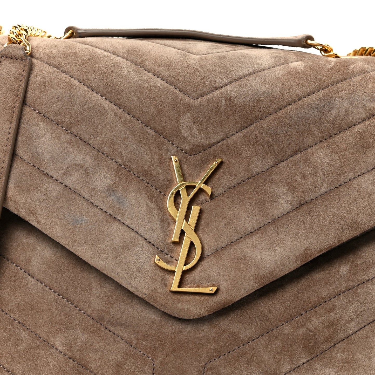 Suede Y Quilted Monogram Medium Loulou Chain Satchel Taupe