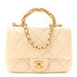 Shiny Lambskin Quilted Golden Links Top Handle Flap White