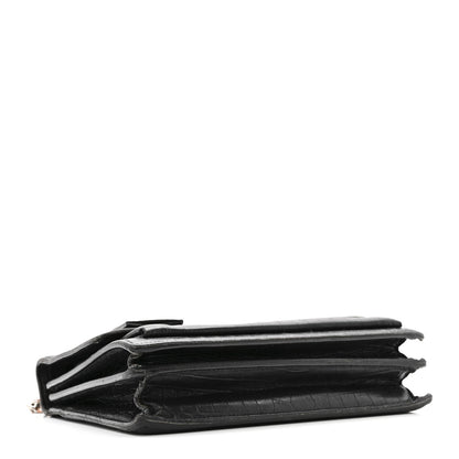 Calfskin Crocodile Embossed Medium Monogram Sunset Black