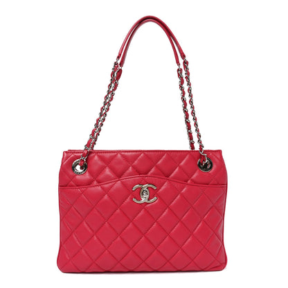 Lambskin Quilted Accordion Shopping Tote Dark Pink