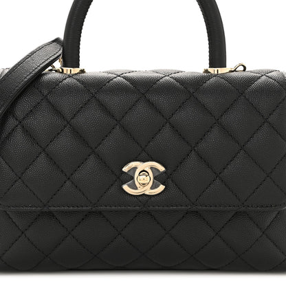 Caviar Quilted Mini Coco Handle Flap Black