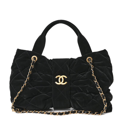 Velvet Effect Nylon Quilted Bow Bag Black