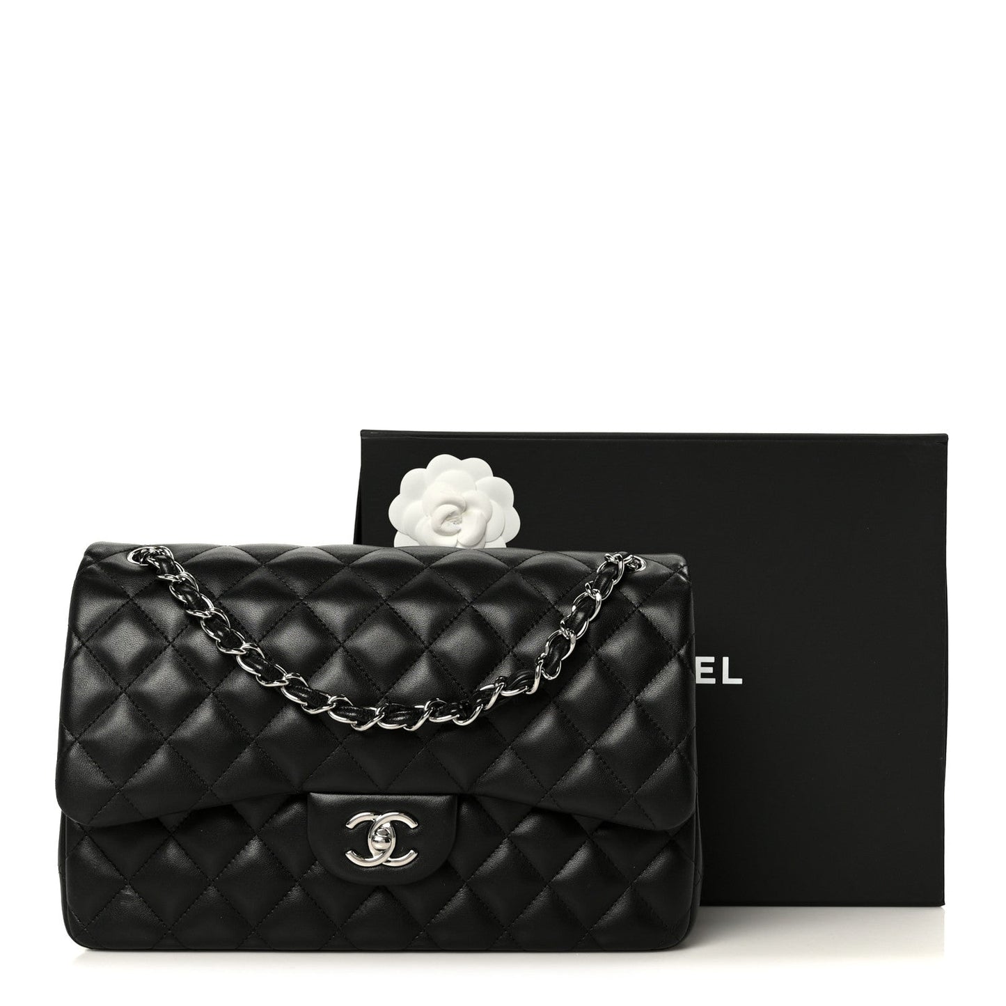 Lambskin Quilted Jumbo Double Flap Black