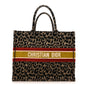 Canvas Velvet Embroidered Large Leopard Book Tote Tote Beige