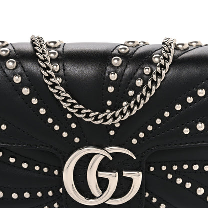Calfskin Matelasse Studded Super Mini GG Marmont Shoulder Bag Black