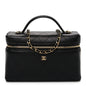 Goatskin Quilted Top Handle Slim Vanity With Chain Black