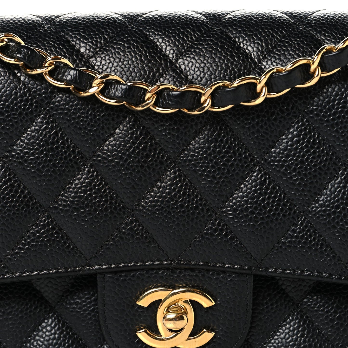 Caviar Quilted Medium Double Flap Black