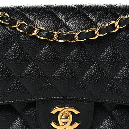 Caviar Quilted Medium Double Flap Black