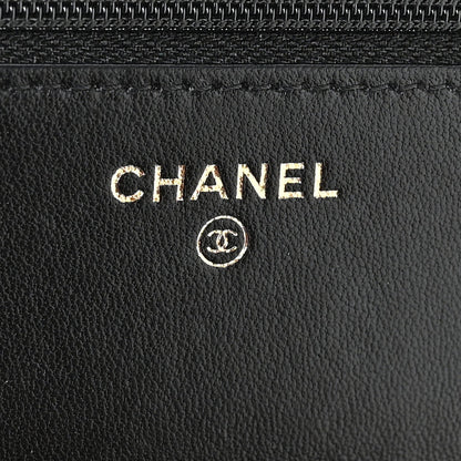 Lambskin Quilted Trendy CC Wallet On Chain WOC Black