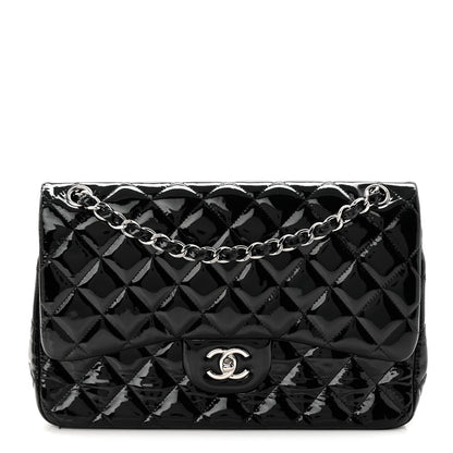 Patent Quilted Jumbo Double Flap Black
