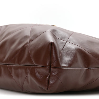 Shiny Calfskin Quilted Chanel 22 Dark Brown