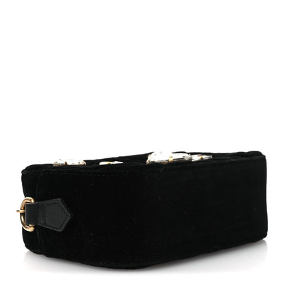 Velvet Matelasse Marquise Crystals Mini GG Marmont Chain Shoulder Bag Black
